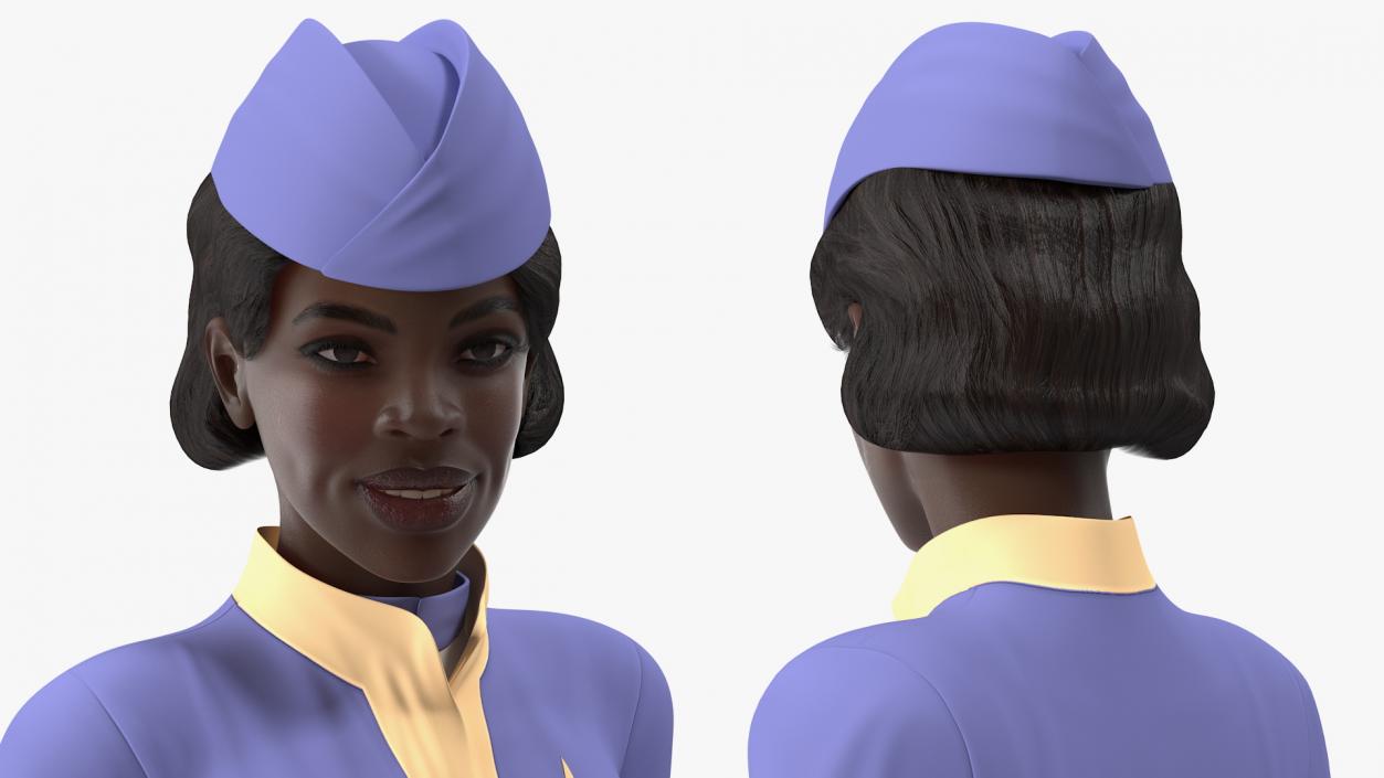 3D Dark Skinned Black Stewardess Standing Pose model