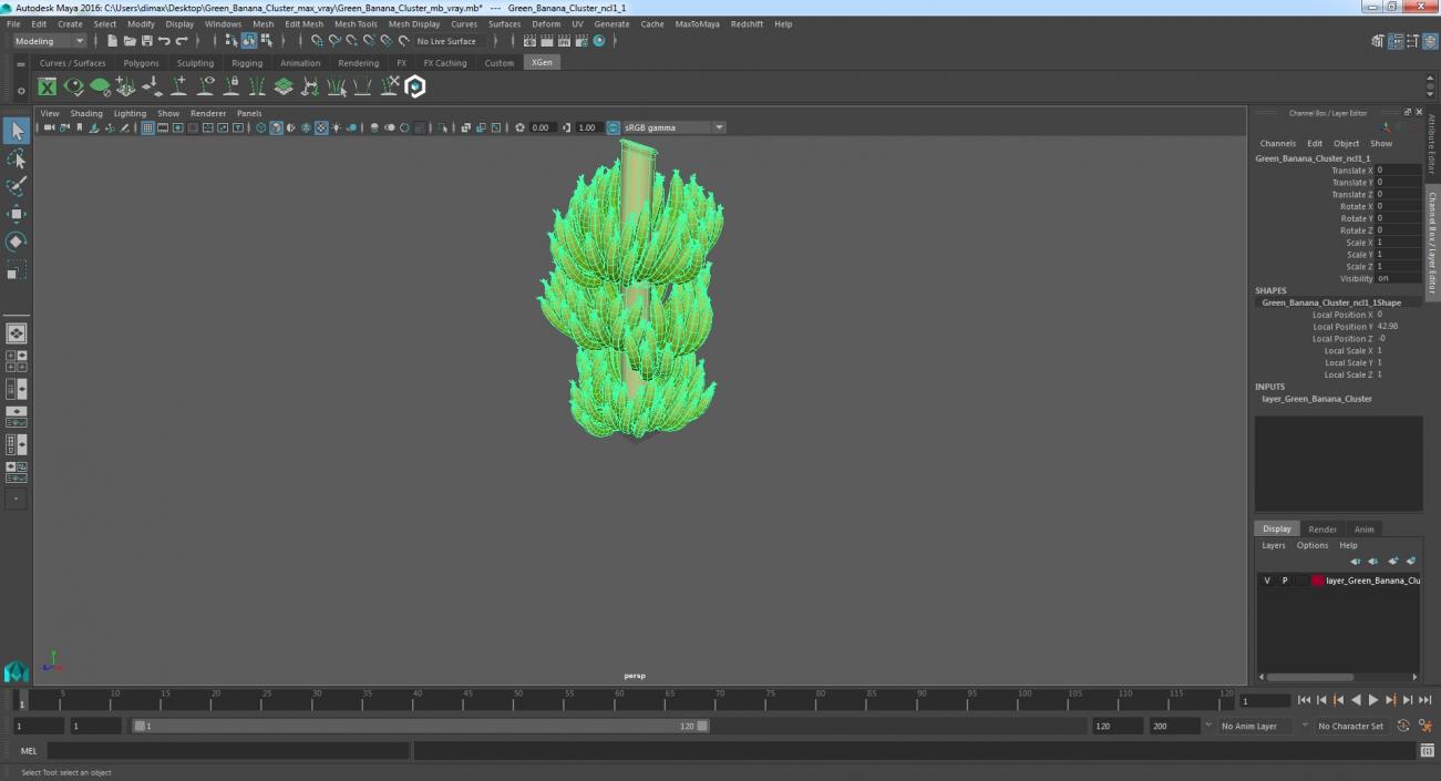 3D model Green Banana Cluster