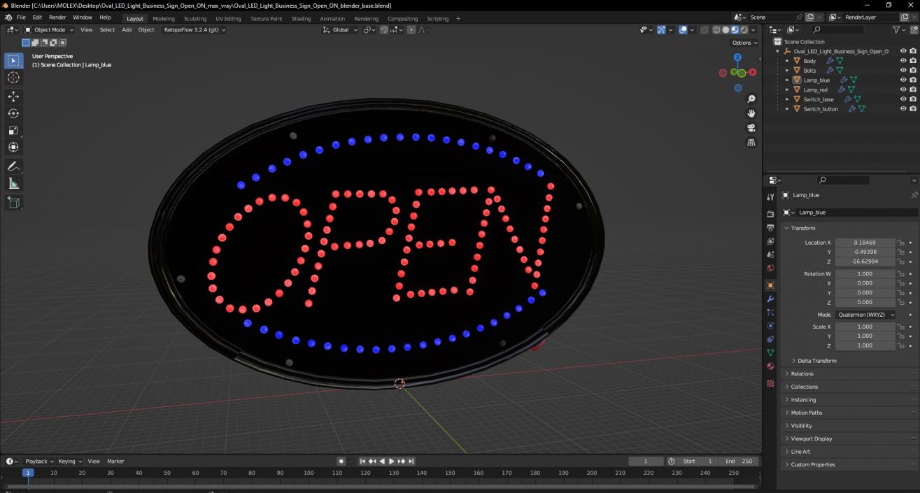 3D Oval LED Light Business Sign Open ON