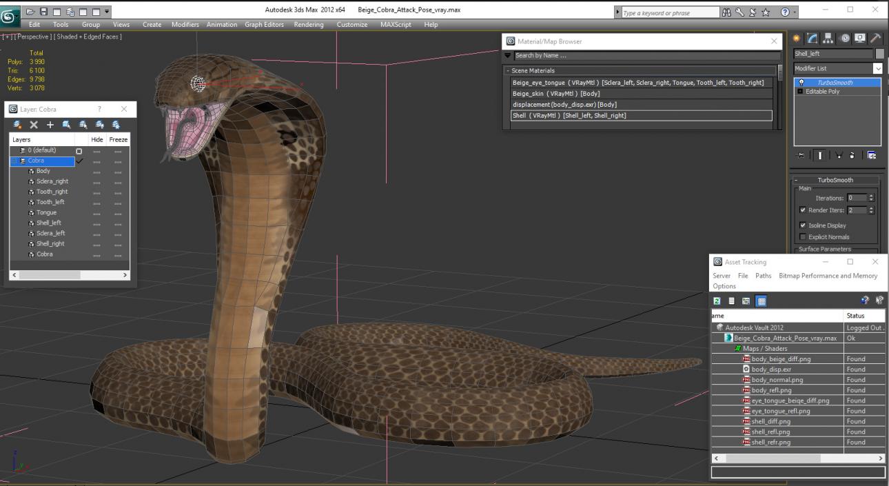 3D Beige Cobra Attack Pose model