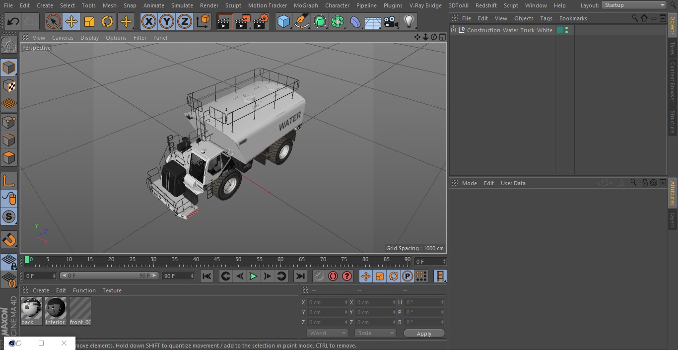 3D model Construction Water Truck White