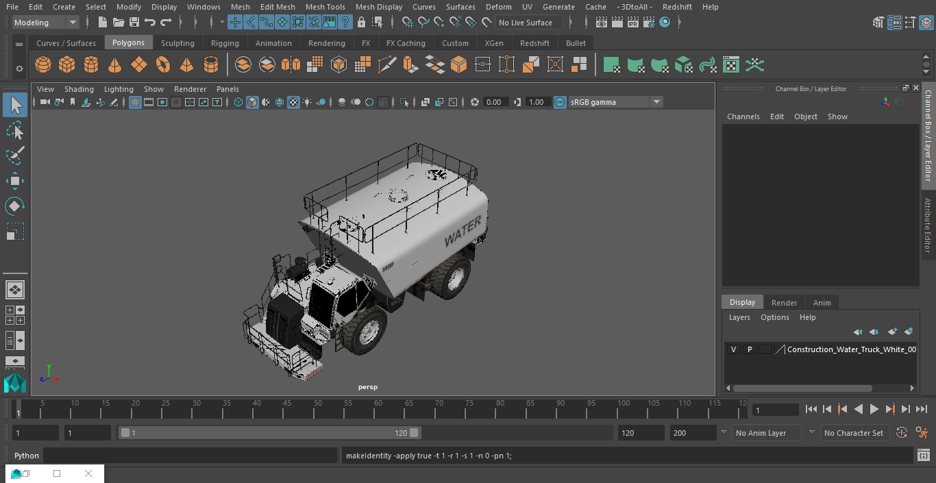 3D model Construction Water Truck White