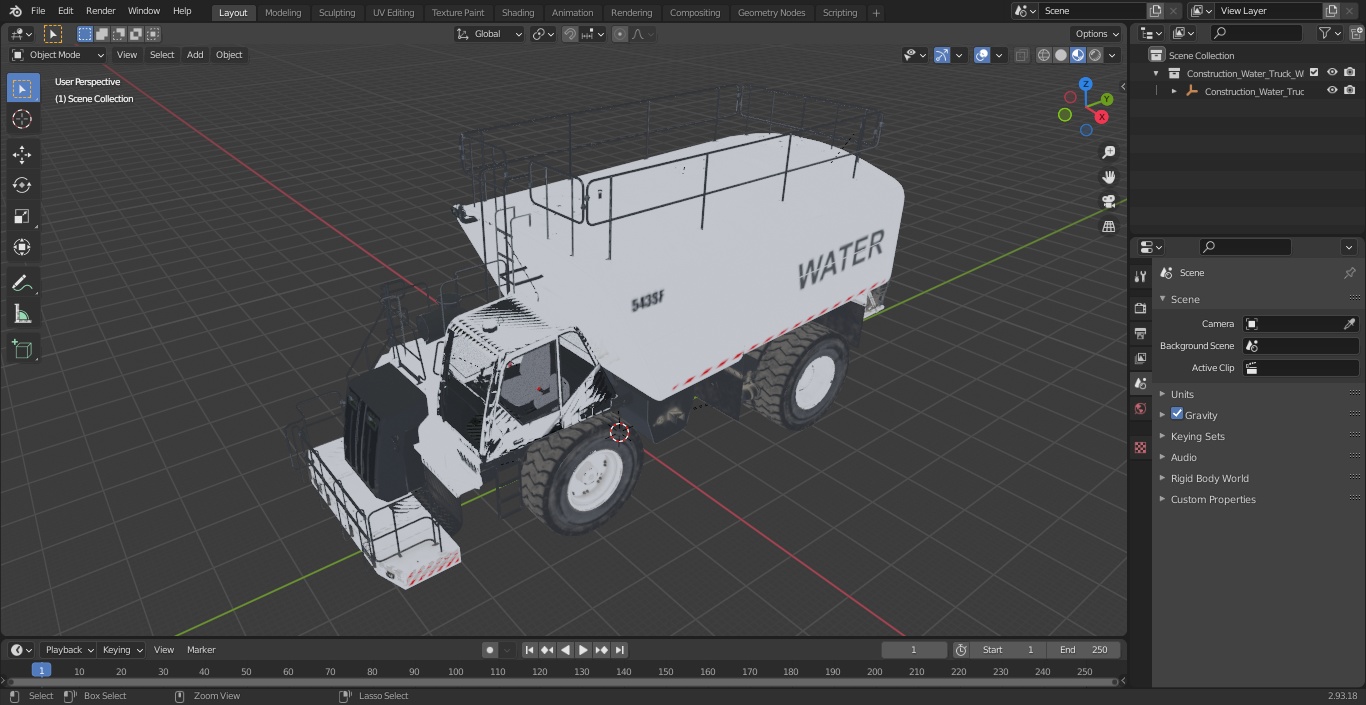 3D model Construction Water Truck White