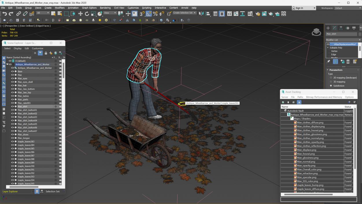 3D model Antique Wheelbarrow and Worker