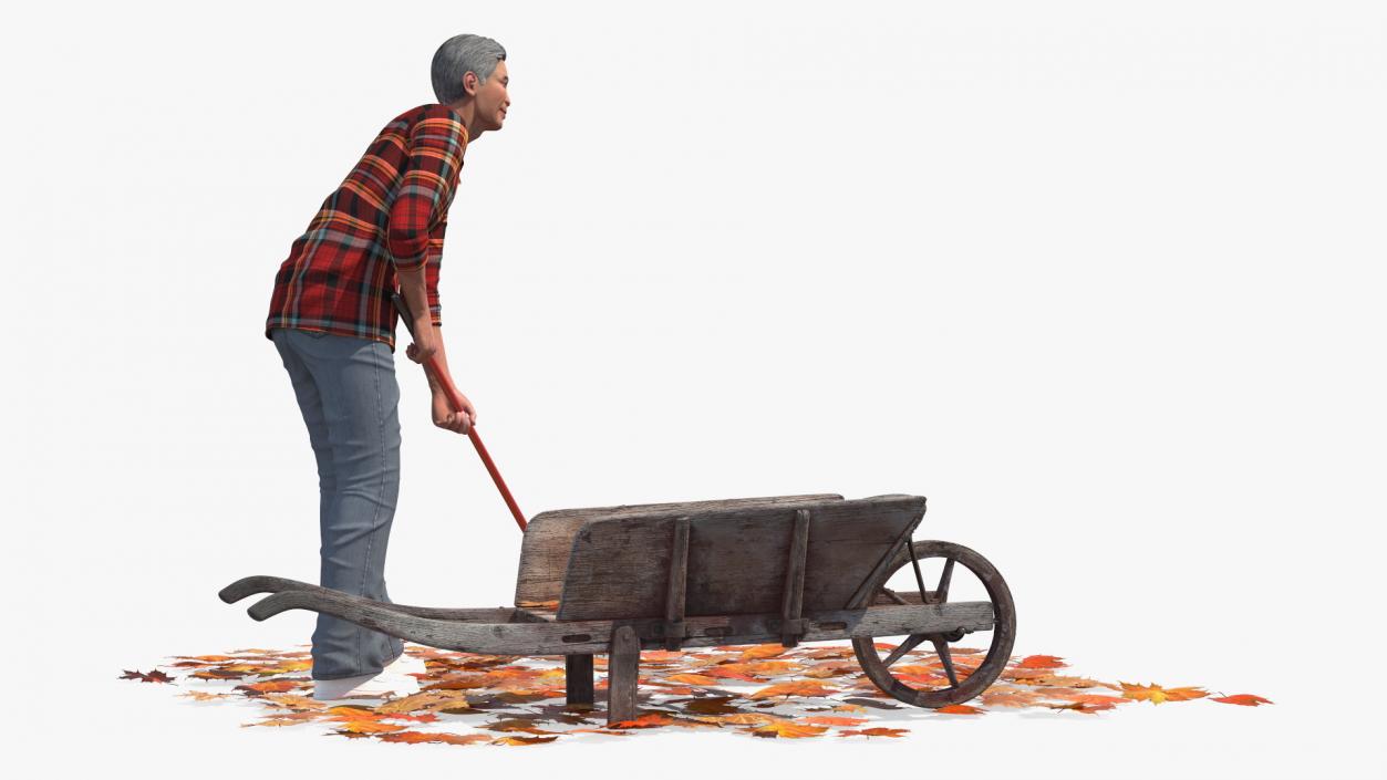 3D model Antique Wheelbarrow and Worker