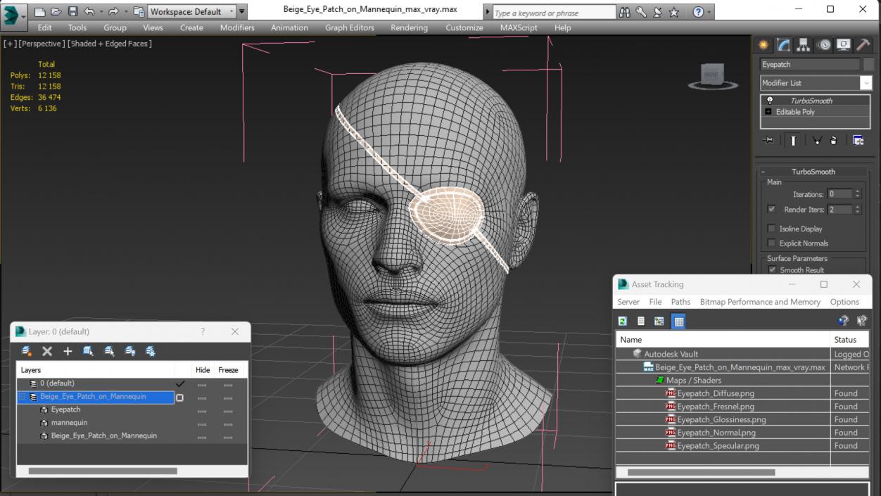 3D Beige Eye Patch on Mannequin model