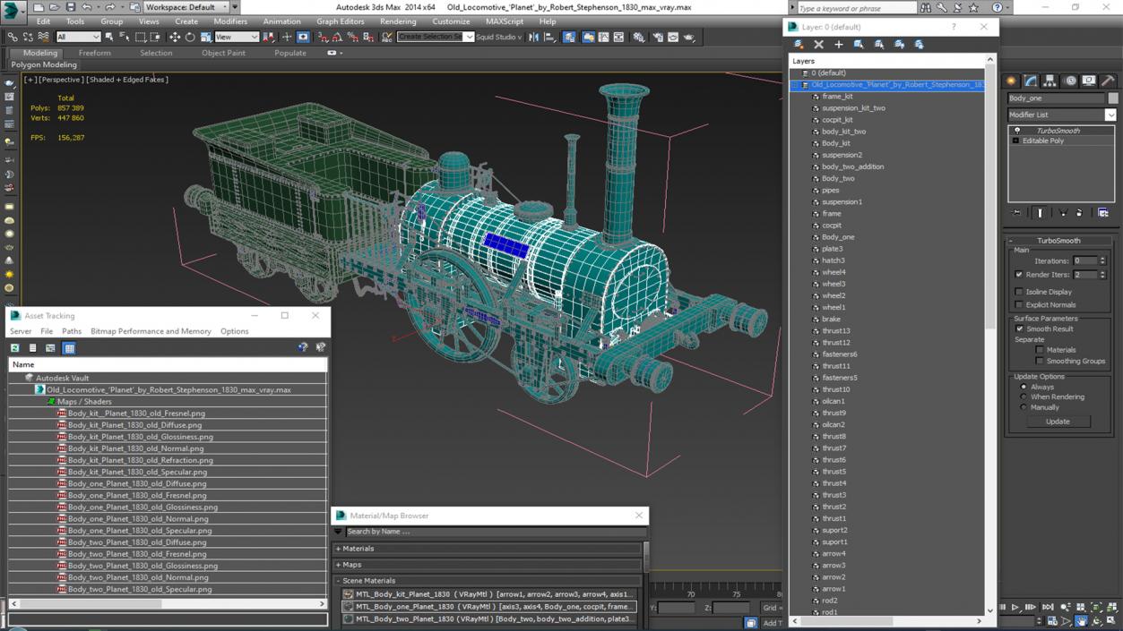 Locomotive Old Planet by Robert Stephenson 1830 Rigged 3D model