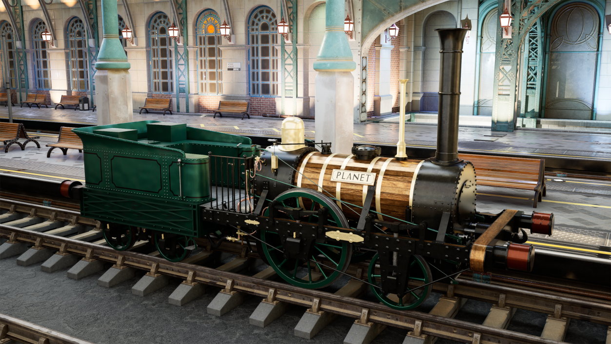 Locomotive Old Planet by Robert Stephenson 1830 Rigged 3D model