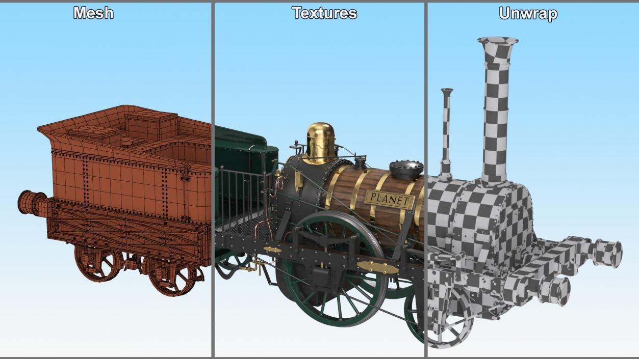 Locomotive Old Planet by Robert Stephenson 1830 Rigged 3D model