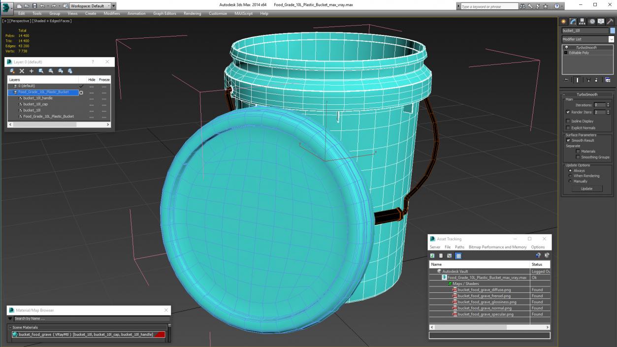 Food Grade 10L Plastic Bucket 3D model