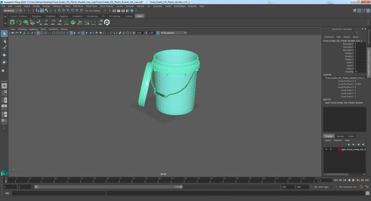 Food Grade 10L Plastic Bucket 3D model