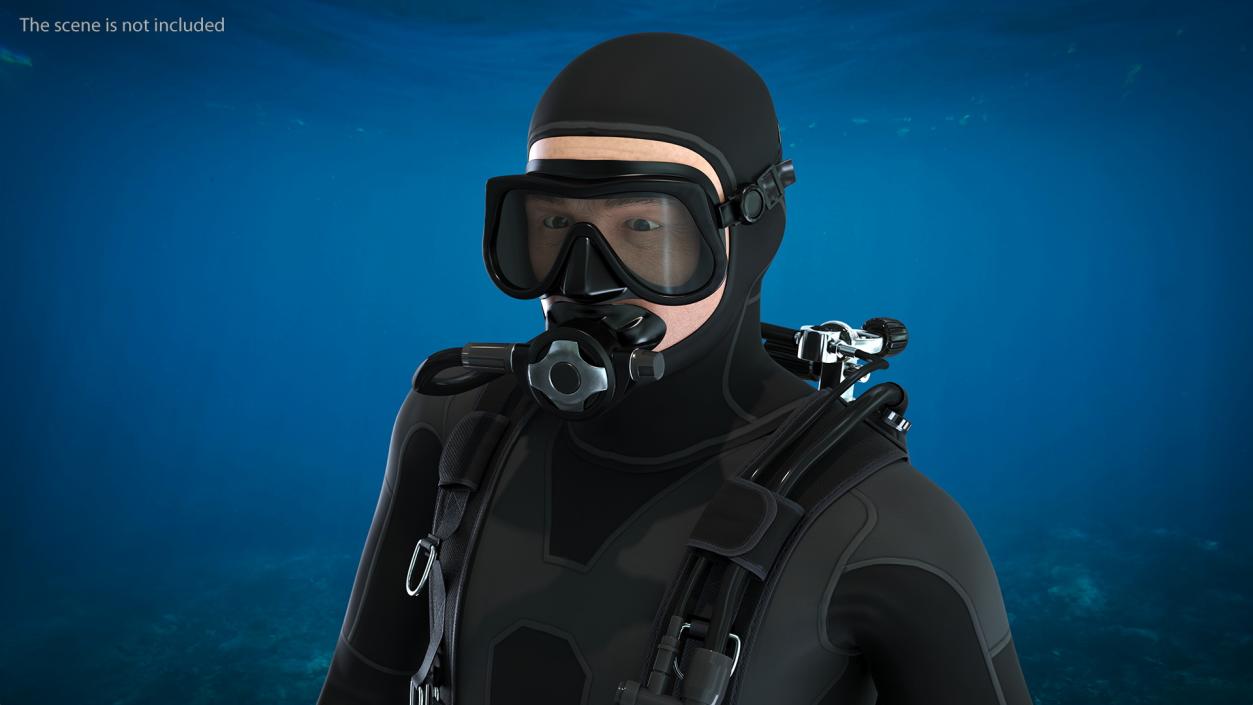 Diver with Underwater Speargun and Fish 3D model