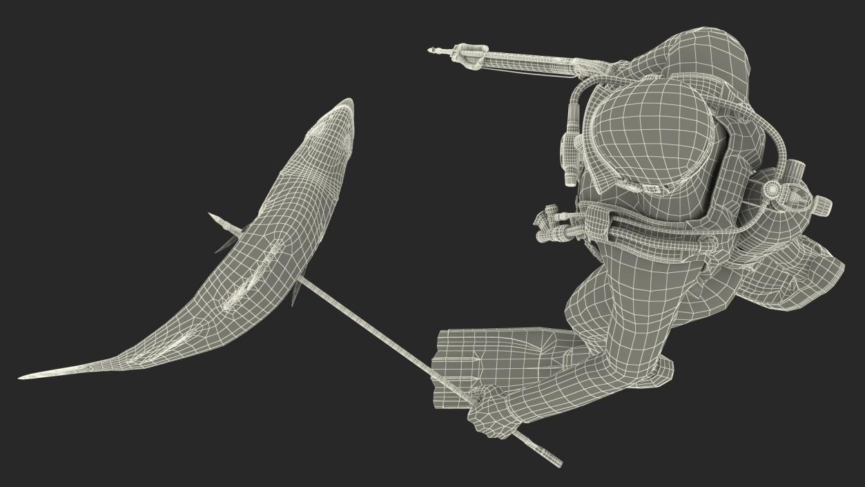 Diver with Underwater Speargun and Fish 3D model