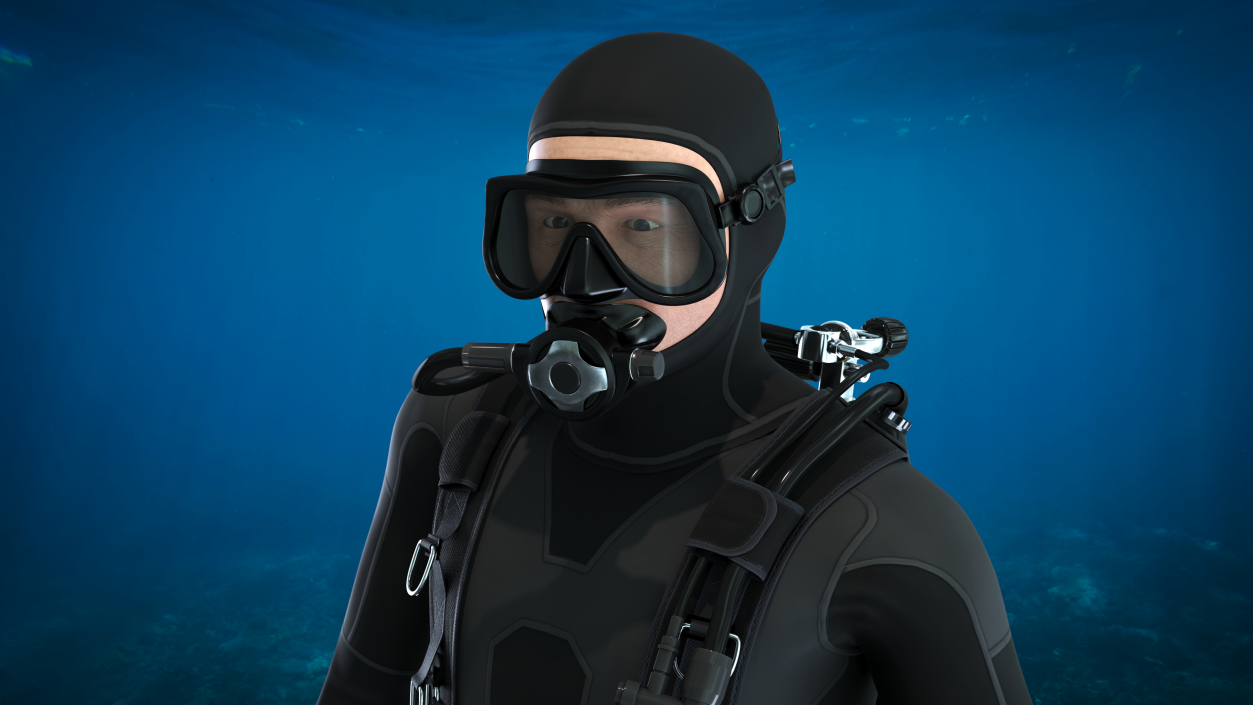 Diver with Underwater Speargun and Fish 3D model