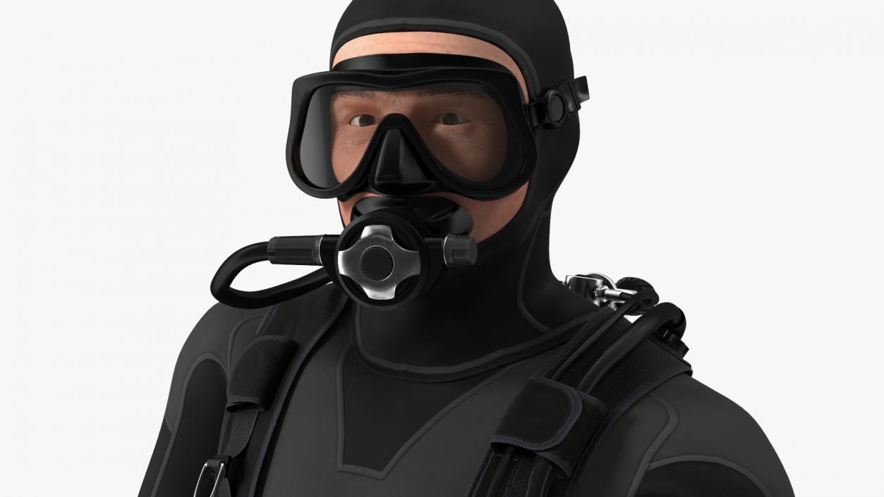 Diver with Underwater Speargun and Fish 3D model