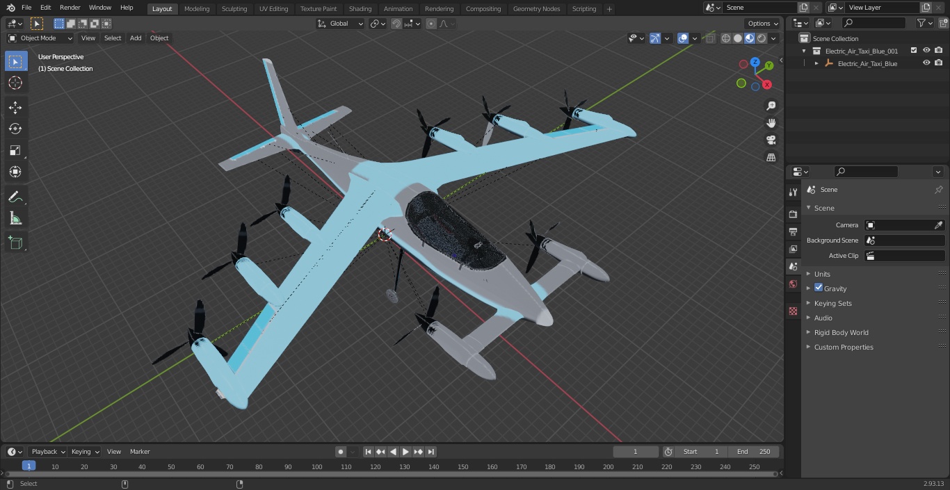 Electric Air Taxi Blue 3D