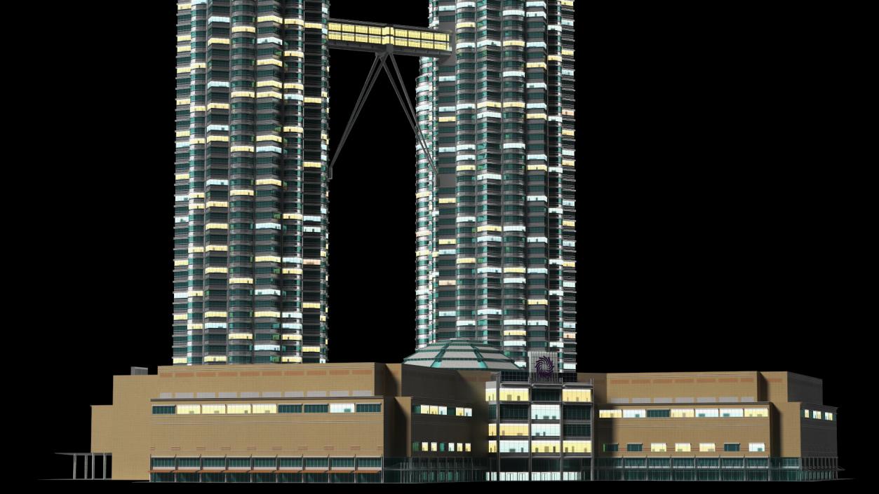 3D Petronas Towers Twin Skyscrapers Night Glow model