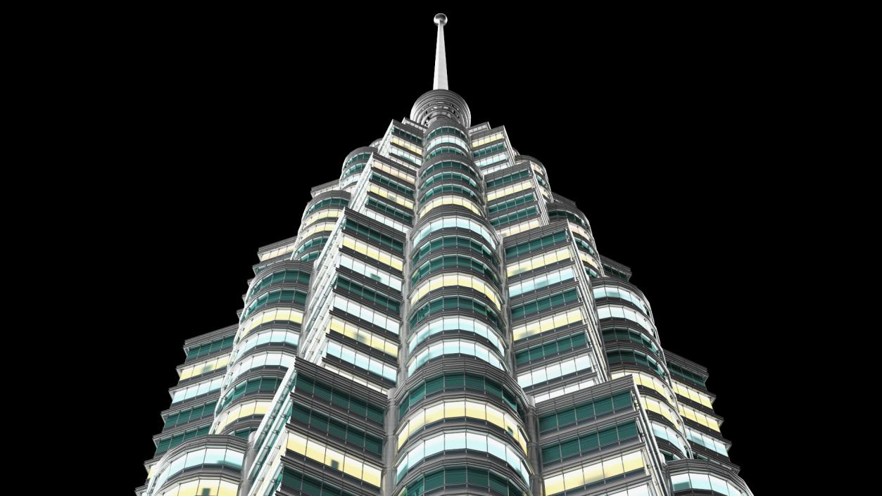 3D Petronas Towers Twin Skyscrapers Night Glow model