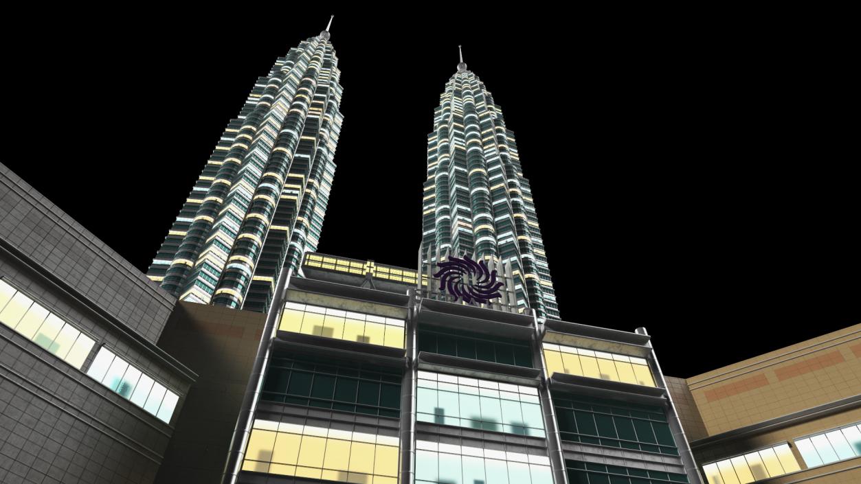 3D Petronas Towers Twin Skyscrapers Night Glow model