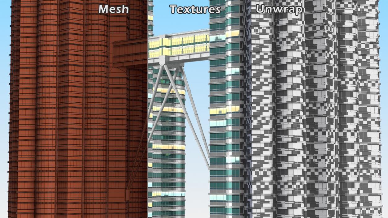 3D Petronas Towers Twin Skyscrapers Night Glow model