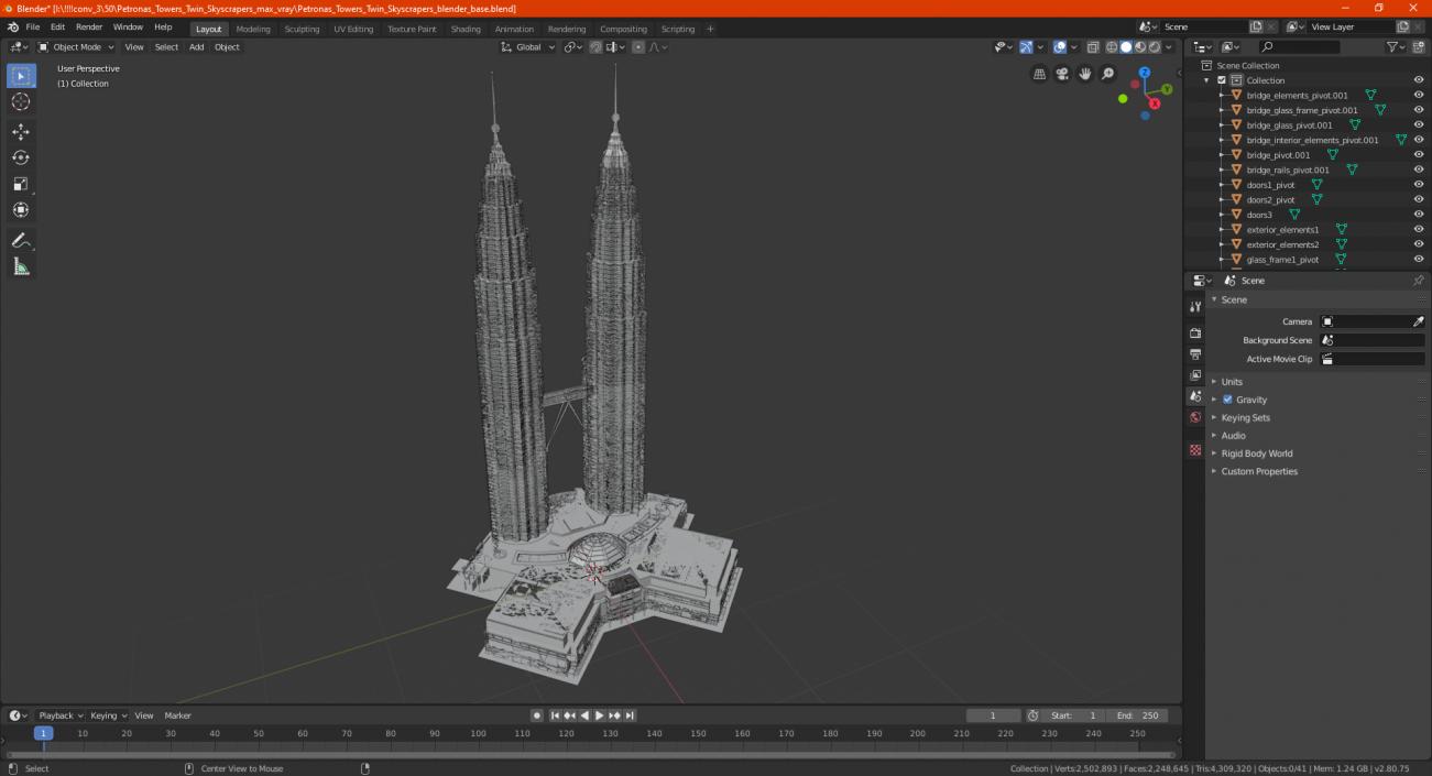 3D Petronas Towers Twin Skyscrapers Night Glow model