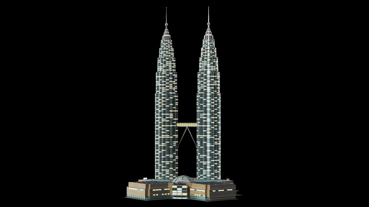 3D Petronas Towers Twin Skyscrapers Night Glow model