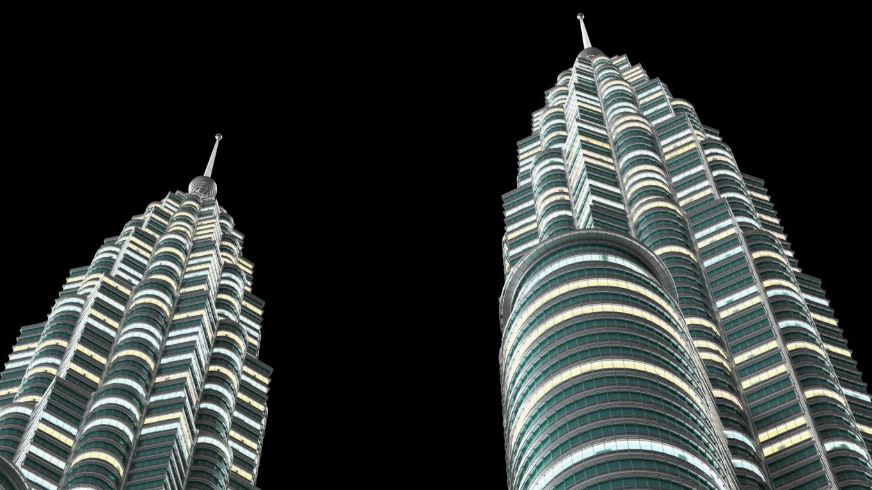 3D Petronas Towers Twin Skyscrapers Night Glow model