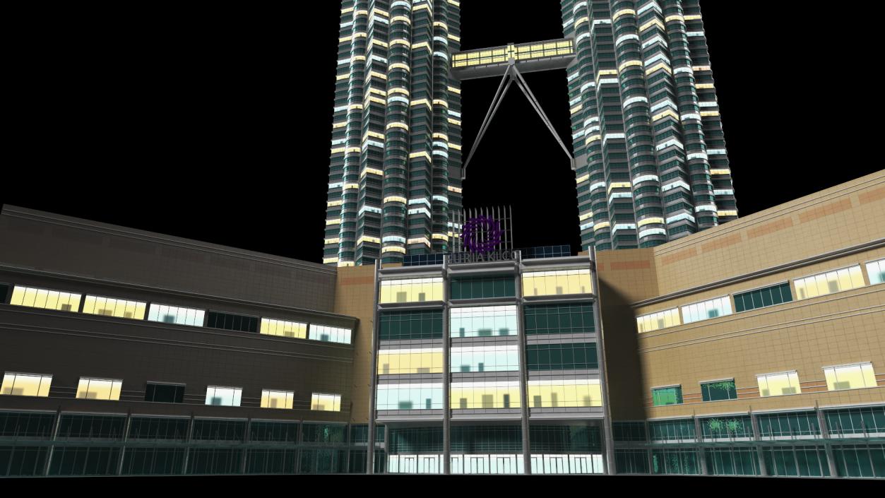 3D Petronas Towers Twin Skyscrapers Night Glow model