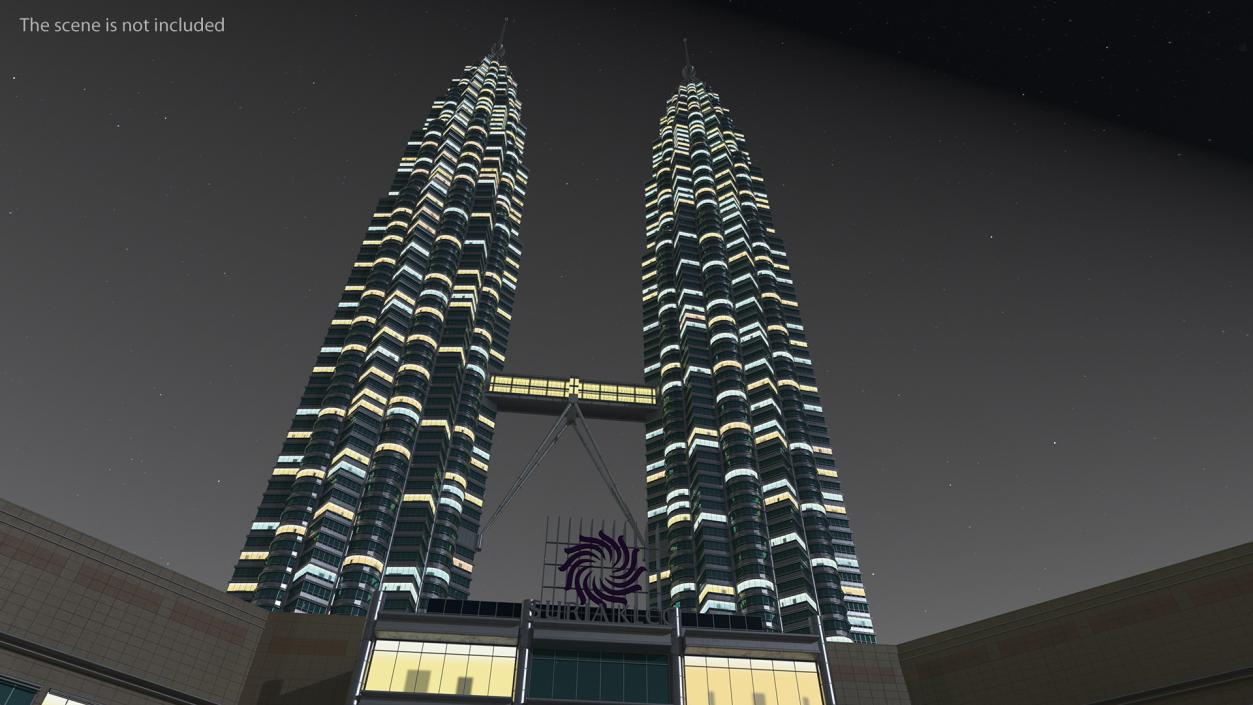 3D Petronas Towers Twin Skyscrapers Night Glow model