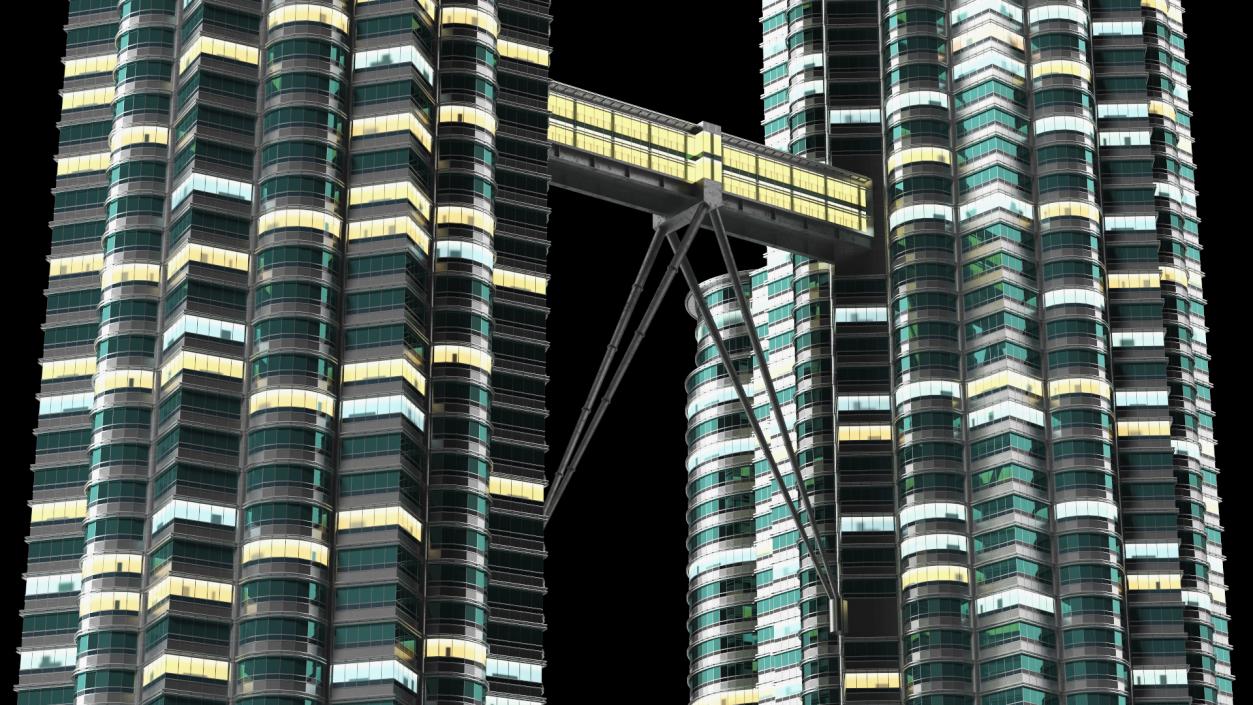 3D Petronas Towers Twin Skyscrapers Night Glow model