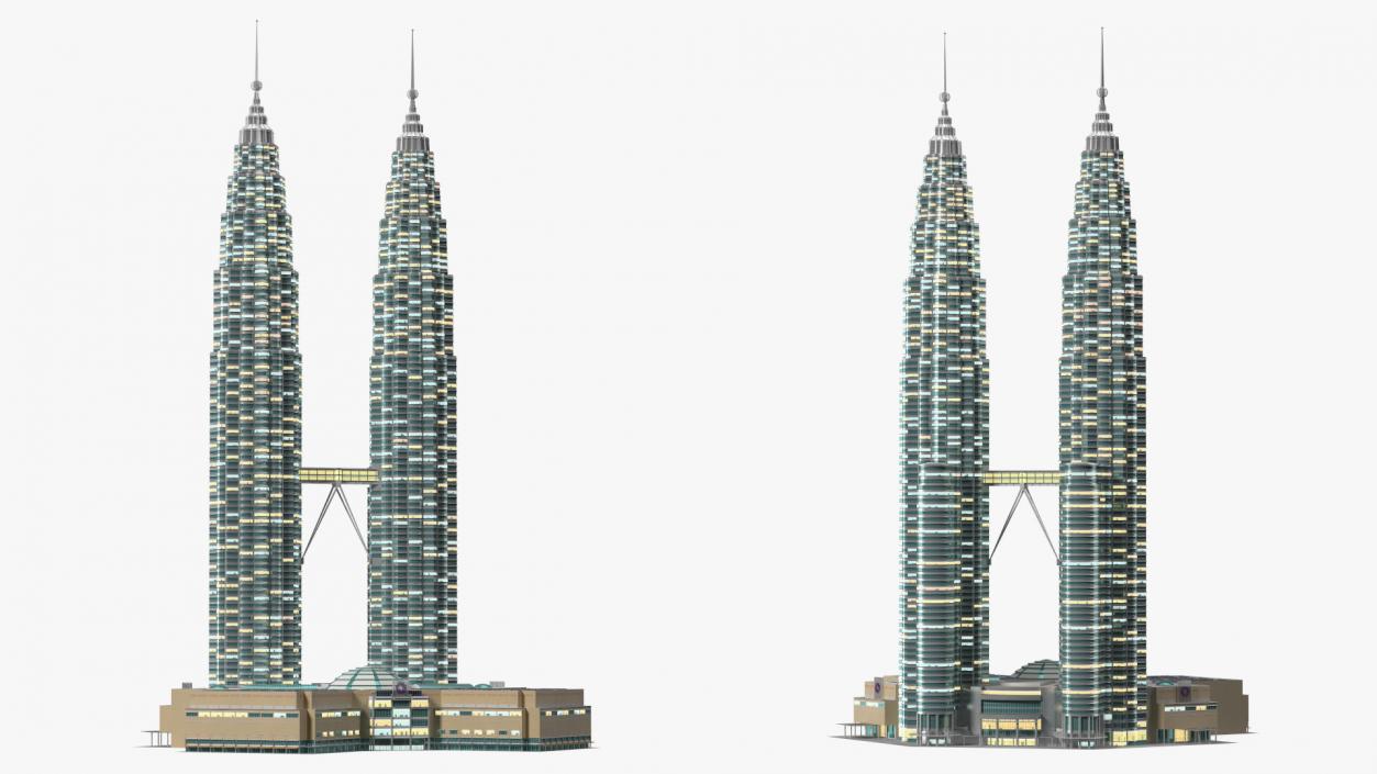 3D Petronas Towers Twin Skyscrapers Night Glow model