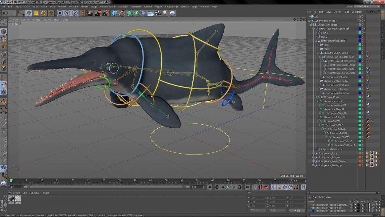 Ichthyosaur Rigged for Cinema 4D 3D