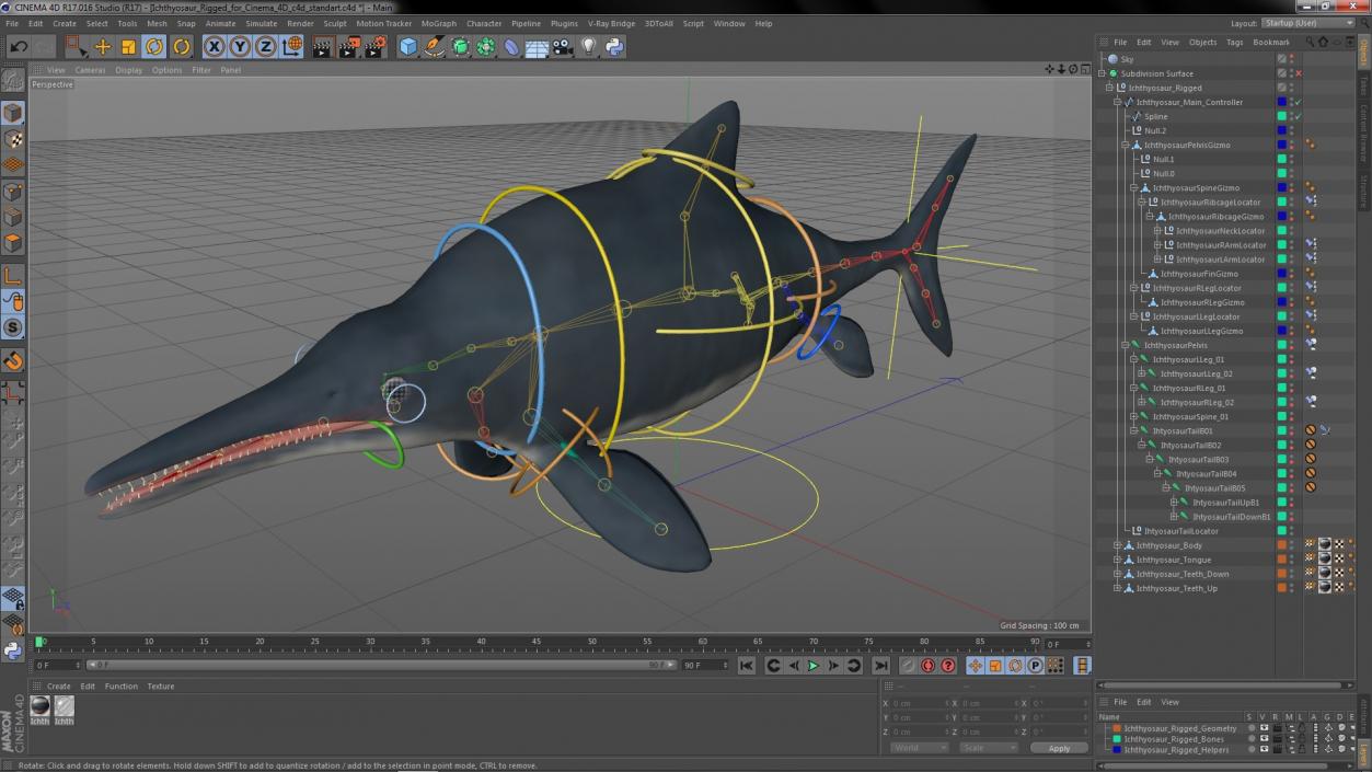 Ichthyosaur Rigged for Cinema 4D 3D