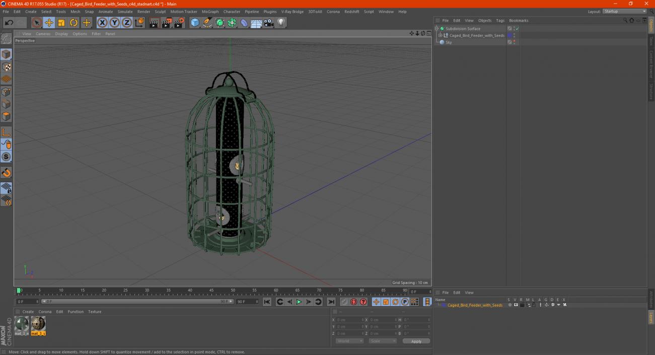 3D Caged Bird Feeder with Seeds model