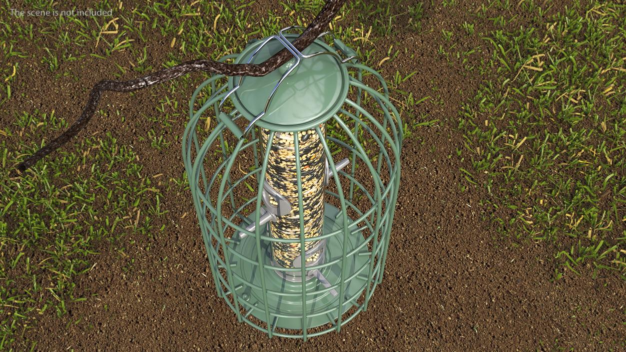 3D Caged Bird Feeder with Seeds model