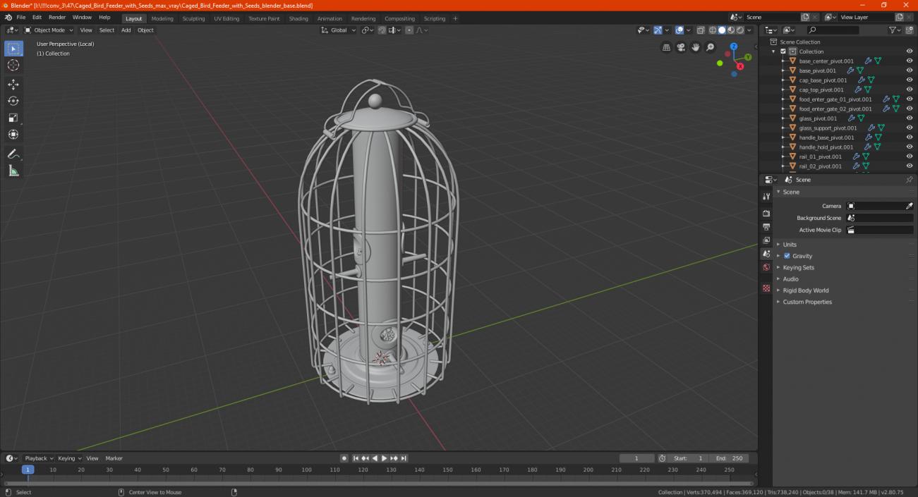 3D Caged Bird Feeder with Seeds model