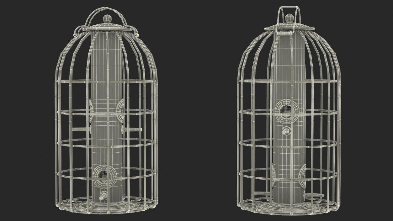 3D Caged Bird Feeder with Seeds model