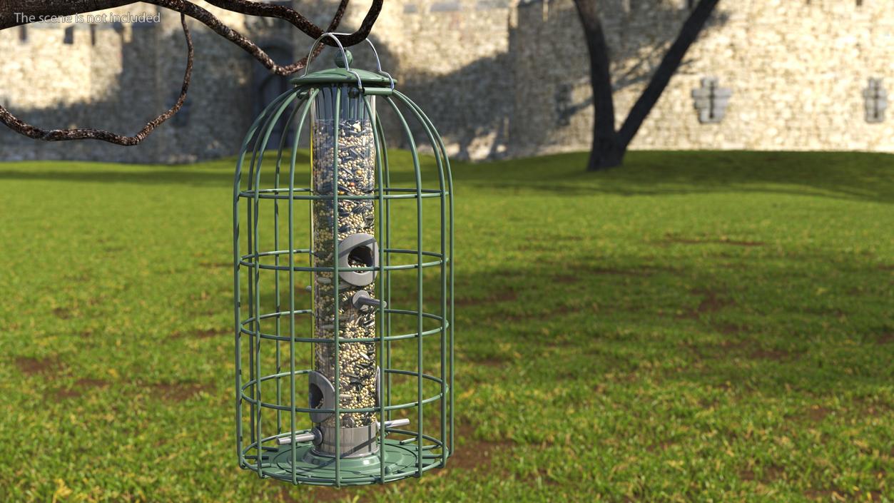 3D Caged Bird Feeder with Seeds model