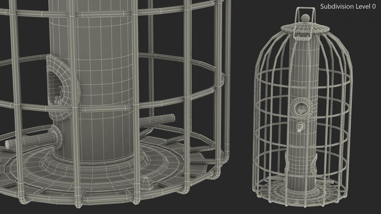 3D Caged Bird Feeder with Seeds model