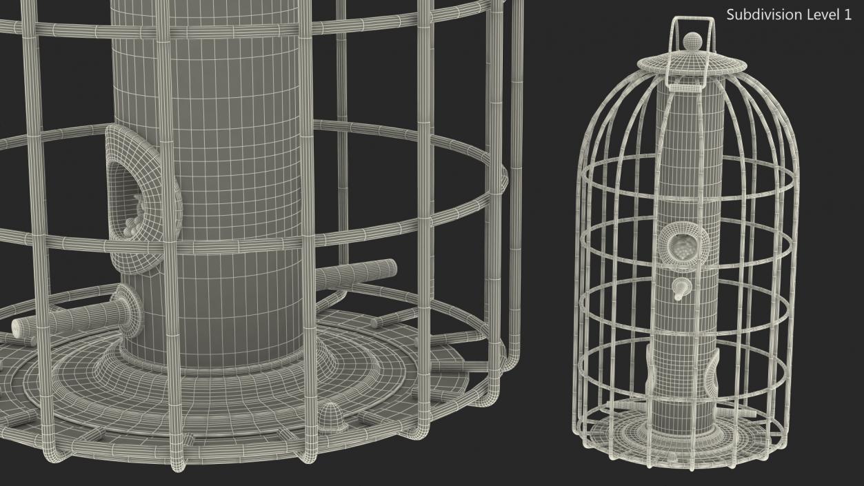 3D Caged Bird Feeder with Seeds model