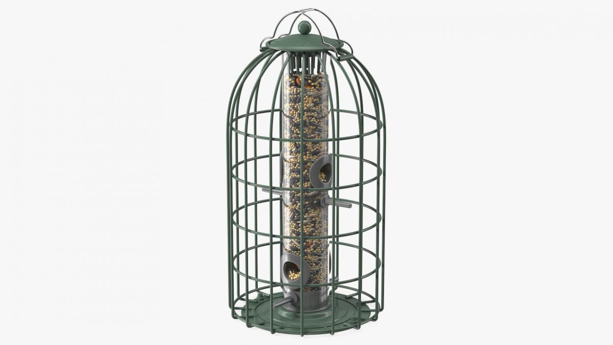 3D Caged Bird Feeder with Seeds model