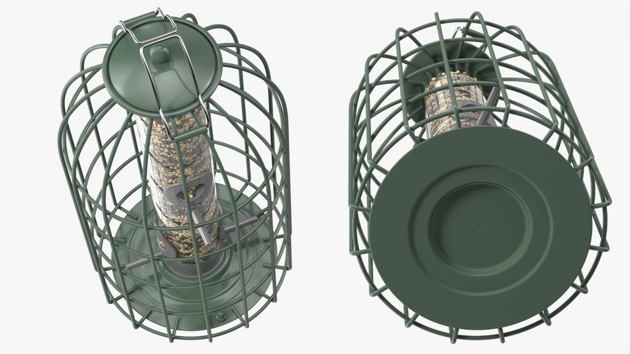 3D Caged Bird Feeder with Seeds model