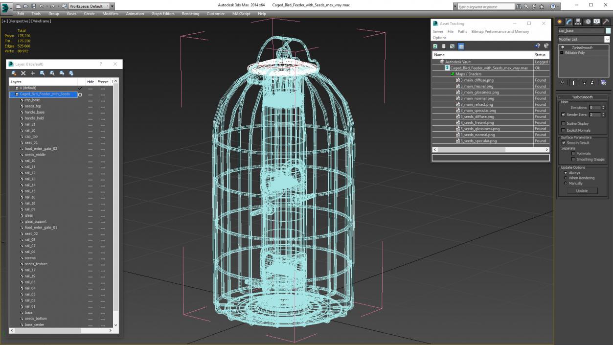 3D Caged Bird Feeder with Seeds model