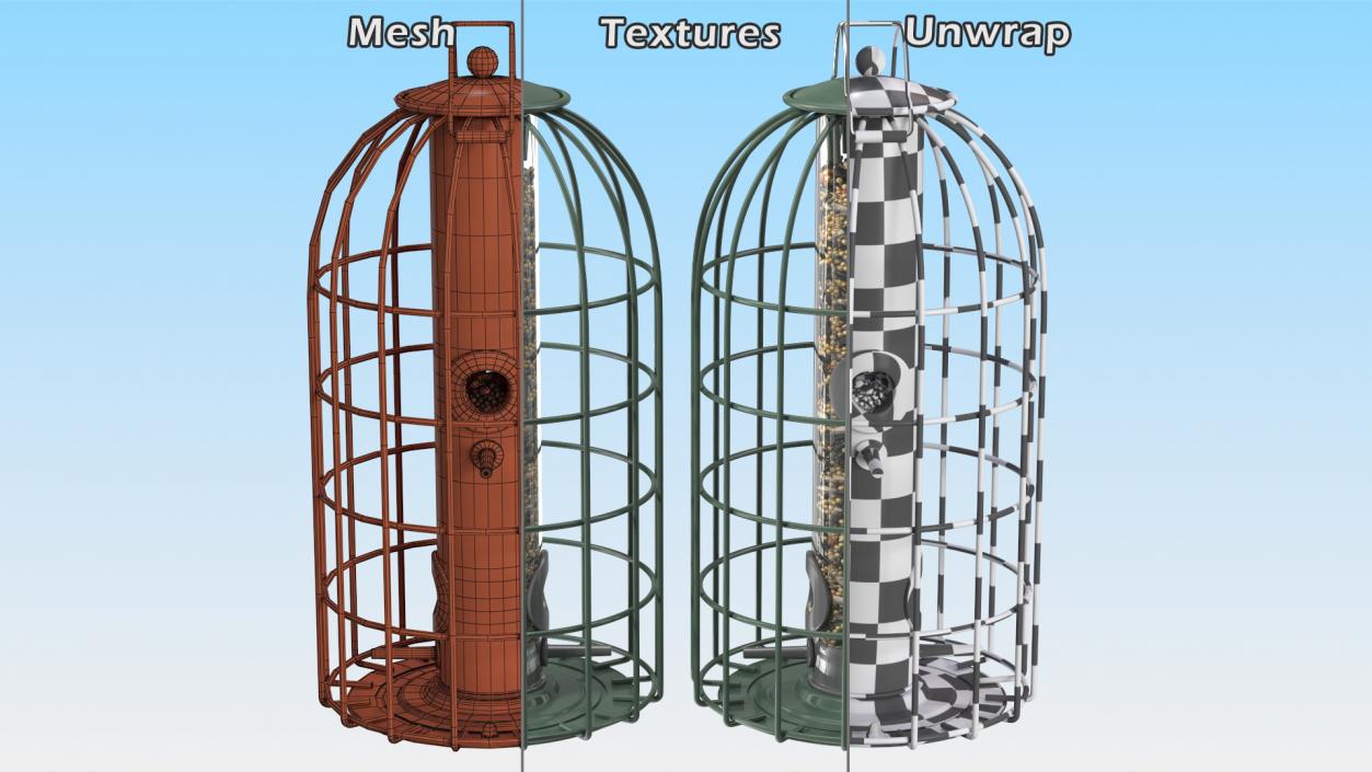 3D Caged Bird Feeder with Seeds model