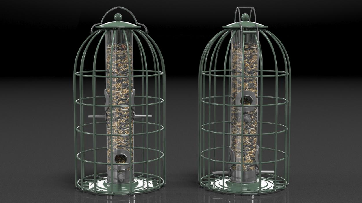 3D Caged Bird Feeder with Seeds model