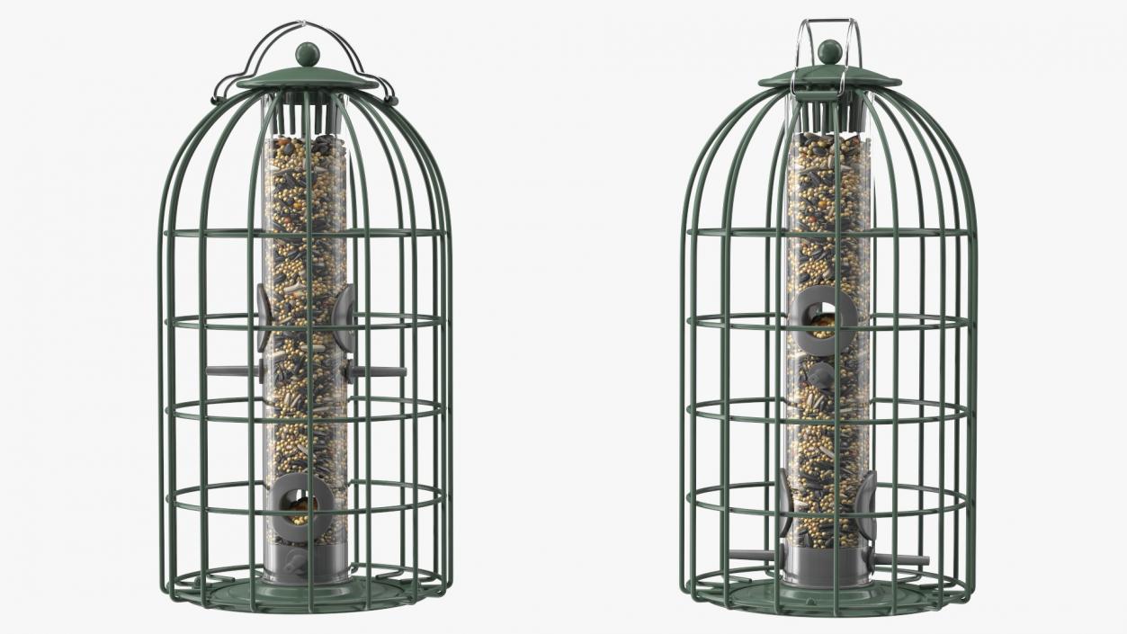 3D Caged Bird Feeder with Seeds model