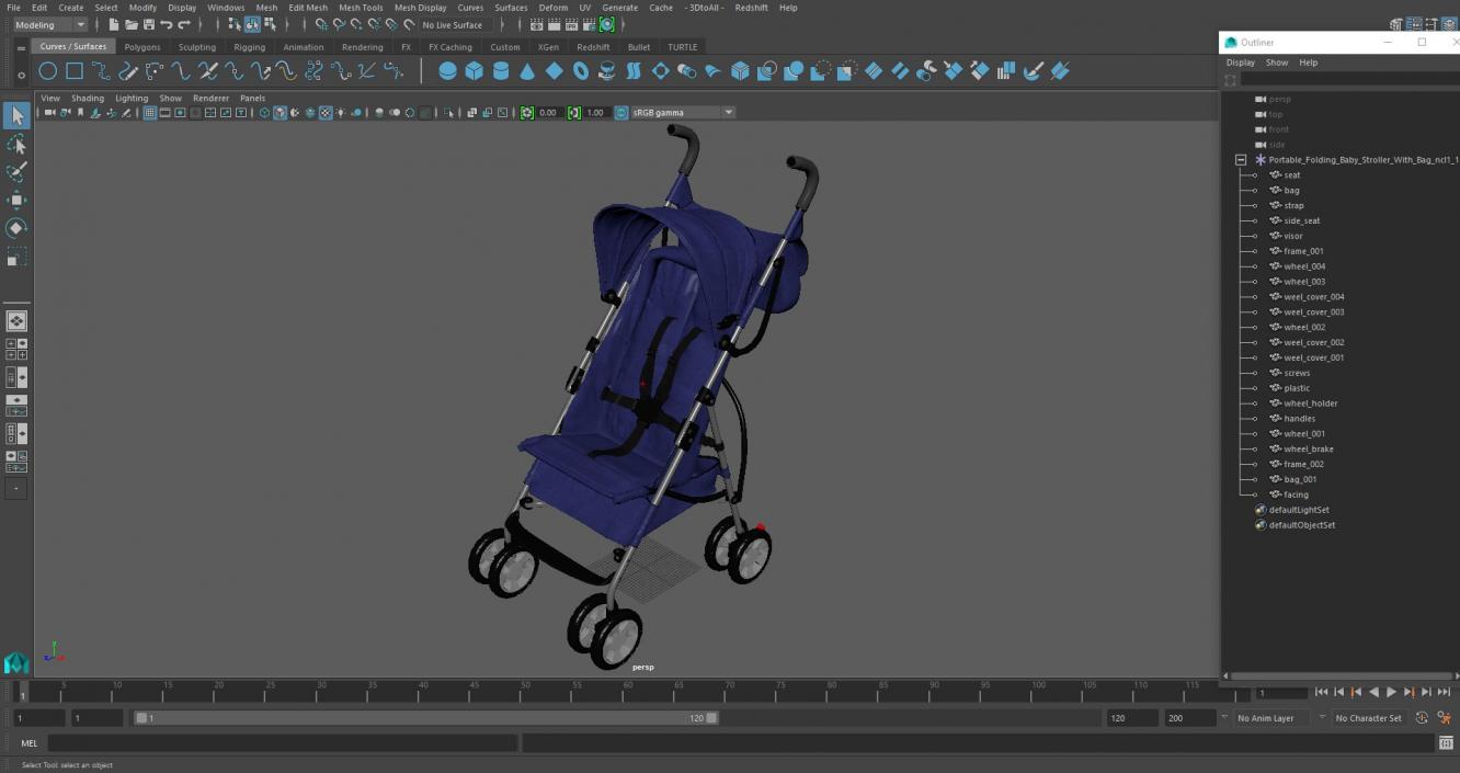 Portable Folding Baby Stroller With Bag 3D model