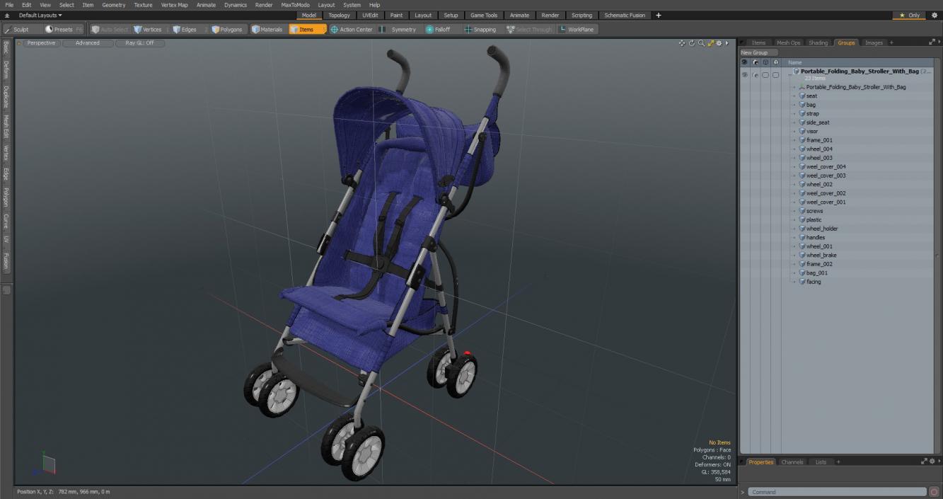 Portable Folding Baby Stroller With Bag 3D model