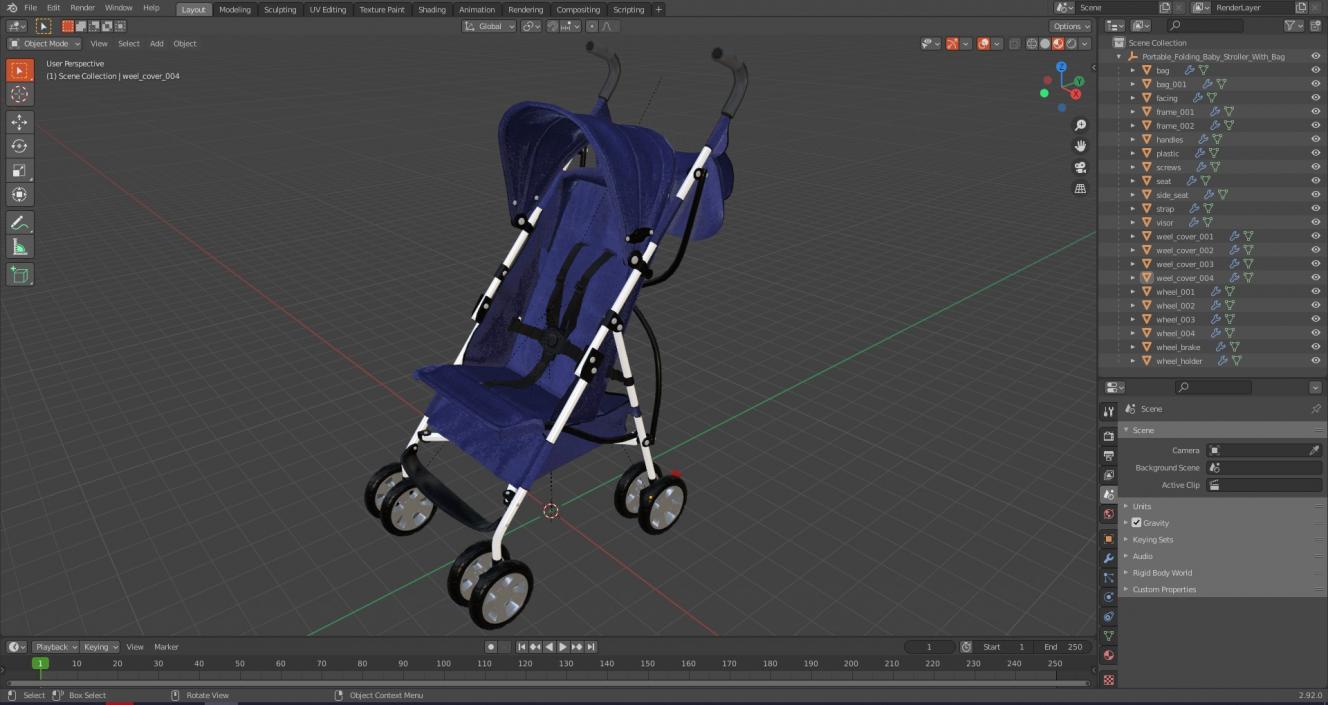 Portable Folding Baby Stroller With Bag 3D model