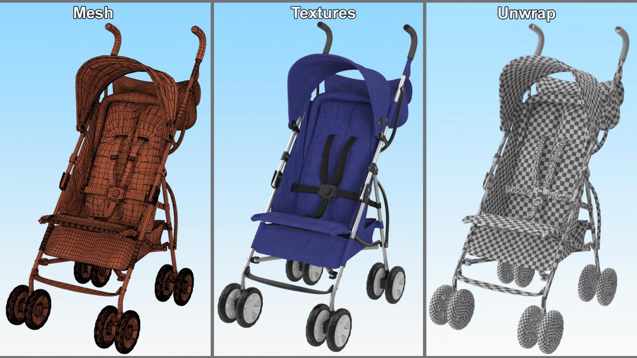 Portable Folding Baby Stroller With Bag 3D model